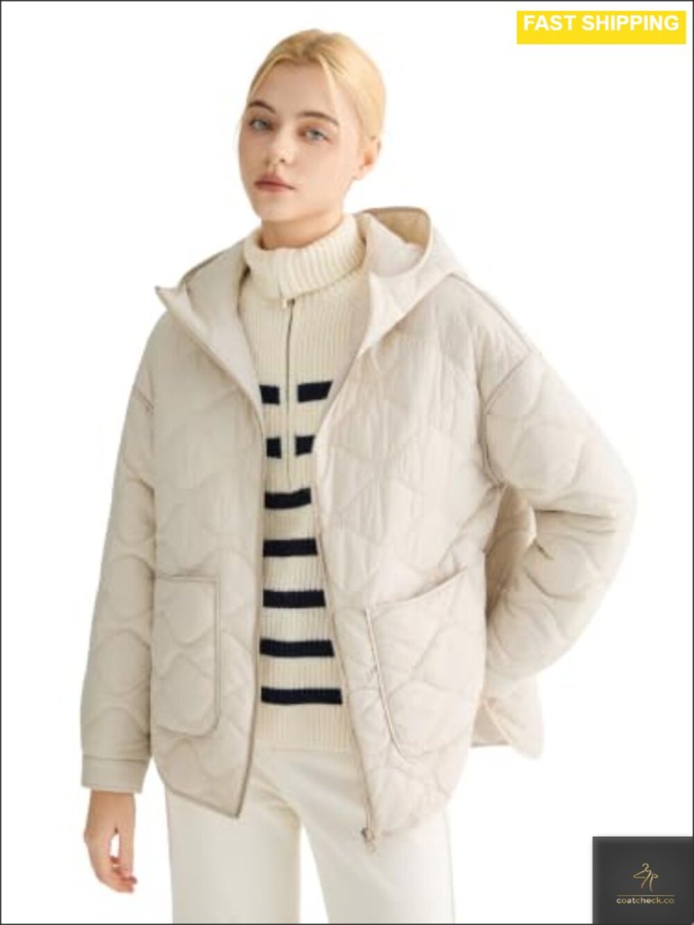 Quilted Puffer Jacket Lightweight Hooded Oversized Fit Water-Repellent